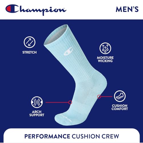 Image of Champion Men's Cushioned Crew Socks 5-Pack - Moisture-Wicking Athletic Crew Socks with Arch Support (Sizes 6-12)