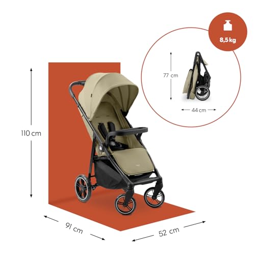 hauck Shop N Care, Olive - Kinderbuggy mit Liegefunktion ab Geburt bis 22 kg, Becherhalter und Snack Tablett, Klein Zusammenklappbar, UV Schutz 50+, XL Korb bis 3 kg