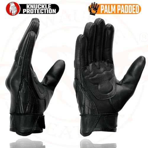 Image of Milwaukee Leather MG7521 Men's Black Leather Gel Padded Palm Motorcycle Hand Gloves W /Rubberized Protective Knuckle
