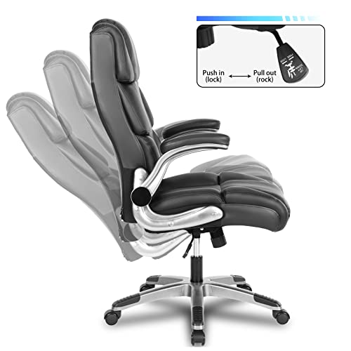 Kcream Ergonomic Office Chair With Flip-Up Armrests, Comfortable Pu Leather Home Office Desk Chair Managerial Executive Chairs With Wheels & Memory Foam Back Support (Black) #TOP3