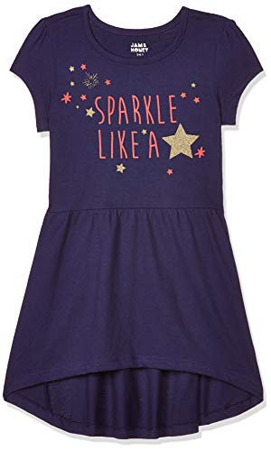 Image of Amazon Brand - Jam & Honey Girl's 100% Soft & Pure Cotton Comfortable and Stylish Short Sleeve Casual Jersey Dress with Graphic Print for Play & Everyday Wear
