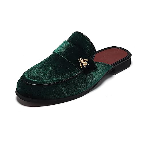 YYQL Men's Open Back Sandals House Wear Slippers Velvet Soft Footbed Clog Party Fashion Smoking Slippers 266 Green Size 10