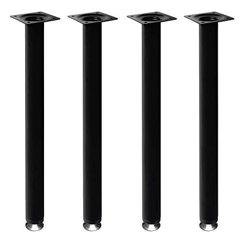 4 un. Pata pie redonda para Mesa en acero diametro 30mm altura 700mm pintura negra con regulador Nivelador de 15-25mm