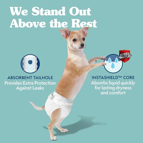 Image of Simple Solution Female Dog Diapers - Disposable Leak-Proof Diapers for Potty Training, Incontinence, and Heat Cycle - Extra Small Fit for 9-14 Inch Waist - 30 Count (Pack of 12)