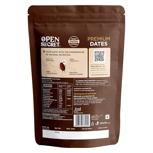 Image of Open Secret Fard Dates | 800gm | Healthy Snacks, Khajoor, Khajur, Dry Fruits, Dates with No Added Sugar Healthy Food & Nutritious (400gm x 2) (Pack of 3)
