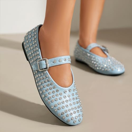 Womens Rhinestone Ballet Flats Round Toe Mary Jane Flats with Buckle Strap Sparkly Crystals Ballerina Shoe Casual Outfits Flat Shoes4