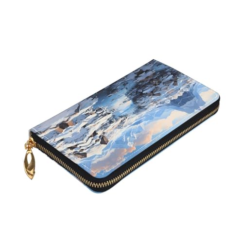 Snowy Mountain Scenery Long leather wallet - with zipper - portable and waterproof, suitable for office, study and daily use3