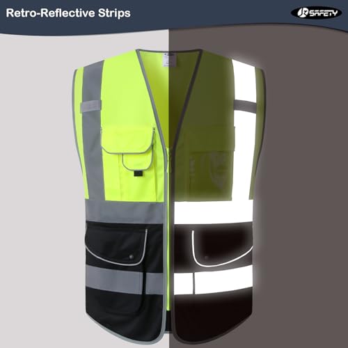 Image of JKSafety 9 Pockets High Visible Reflective Safety Vest Zipper Front Breathable Lining, Yellow-Black Meets ANSI /ISEA Standards(150-Yellow-Black, XXL