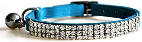 Yangbaobao Soft Velvet Safe Cat Bell Collar, Adjustable Mini Collar Bling Diamante with Bells, Safety Quick Release Collars Belt 11 inch for Small Dogs and Cats (Blue)