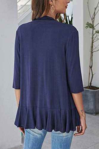 Image of Bluetime Women Casual Lightweight Open Front Cardigans Soft Draped Ruffles 3 /4 Sleeve Cardigan (S-3XL)
