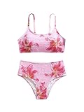 RoseSeek Girl's 2 Piece Floral High Waisted Swimsuit Smocked Wireless Bathing Suit Boho Holiday Beachwear Set Pink 10Y