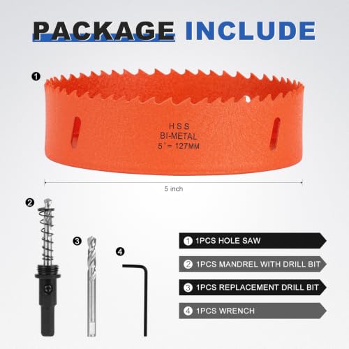 Image of 5 Inch Hole Saw Circle Drill Bit Wood Metal Drywall Plastic Pipe