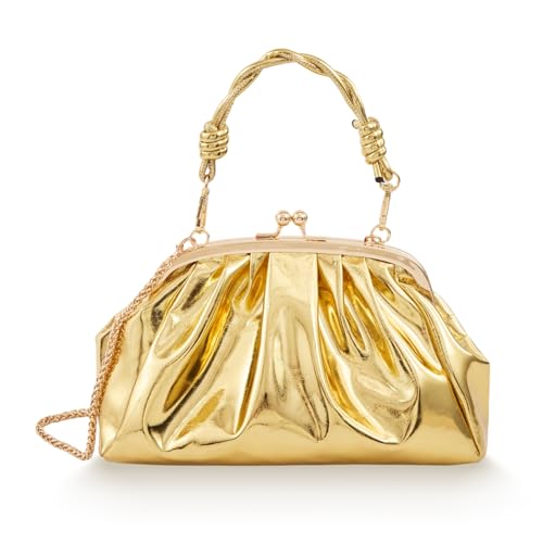 Image of BRYCTSISEN Pleated Evening Vegan Leather Clutch Handbag Purse Metallic PU Cloud Shoulder Bag for Women Evening Purse Handbag