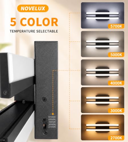 Image of Bathroom Light Fixture Over Mirror 5CCT LED Retractable Vanity Light Bar | 24 Inch Modern Dimmable Black Bathroom Lamp IP44 25W 2200LM - Wall Light Fixture ETL Certified (1 Pack)