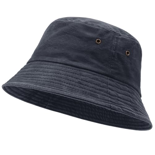 TOMEEK Cappello Pescatore da Sole Unisex, Cappello Uomo Estivo Moda Bucket Hat da Pesca Cotone Portatile e Pieghevole Cappellino a Secchiello Donna(Blu Navy,Taglia Unica)