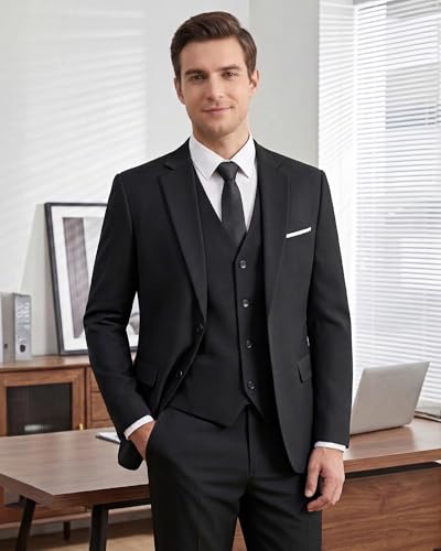 WULFUL Men's Slim Fit 3 Piece Suits Two Button Blazer Vest & Pants Tuxedo Set for Business Wedding Party - Image 5