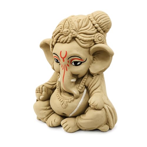 Image of Clay Ganesh Idol, 4 Inches Height, Water Soluble Ganpati Murti for Ganpati Visarjan (Small) (Natural Brown - Bal Gopal)