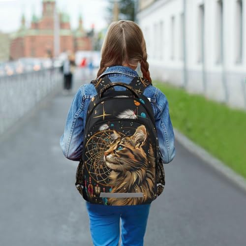Cat Backpack for Students Boys Girls Boho Cat Dreamcatcher School Bag Travel Daypack Rucksack3