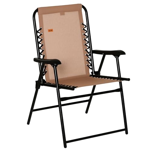 Outsunny Patio Folding Chair, Outdoor Bungee Sling Chair w/Armrests, Portable Lawn Chair for Camping, Garden, Pool, Beach, Backyard, Beige