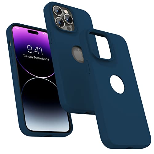 Image of eller sante Liquid Silicon Logo-Cut for iPhone 14 Pro Case Cover, Soft TPU, Shockproof, Scratch Resistant, 6 Feet Drop Protection, Compatible with iPhone 14 Pro Back Cover - Navy Blue