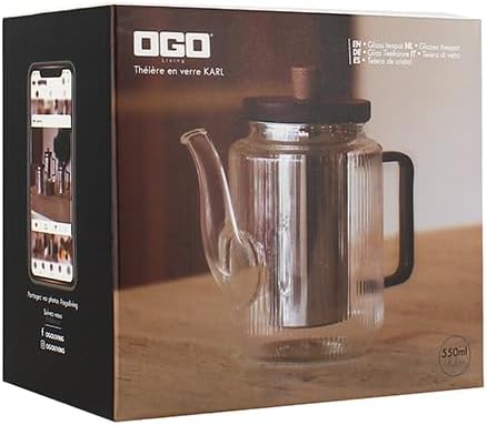 OGO LIVING Théière karl 550ml en verre borosilicate anse graphite - Idéale pour thé et café - Cuisine moderne - Resistan