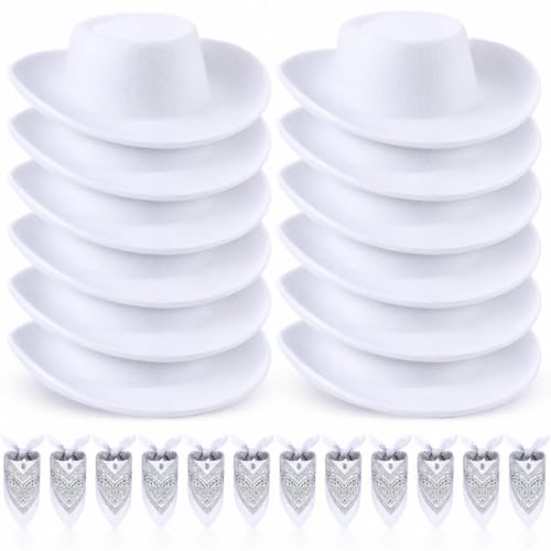 Coume 24 Pieces Cowboy Hats and Bandanas, White