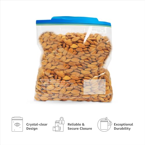 Image of Amazon Basics - Multipurpose Zip Lock Storage Bags | 15 Bags | Medium | 26 x 28 cm | Reusable and Reclosable with Double Zipper | Material Plastic | Leak- Proof | Food Grade | Microwave Safe