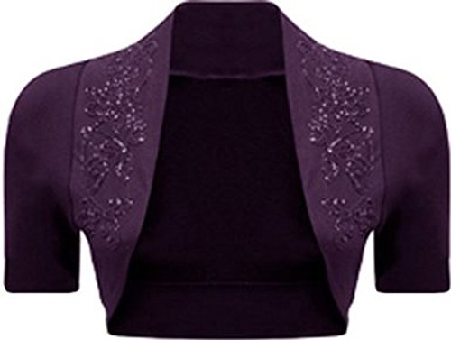 GirlsWalk Women's Plain Short Sleeve Beaded Bolero Shrug Top