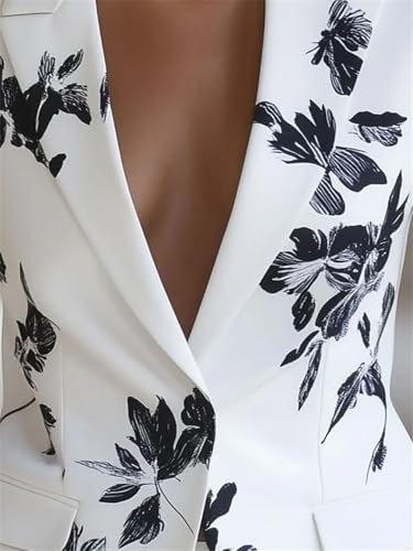 Women Elegant Floral Print Long Sleeve Blazer V-Neck Jacket Pockets Outerwear3