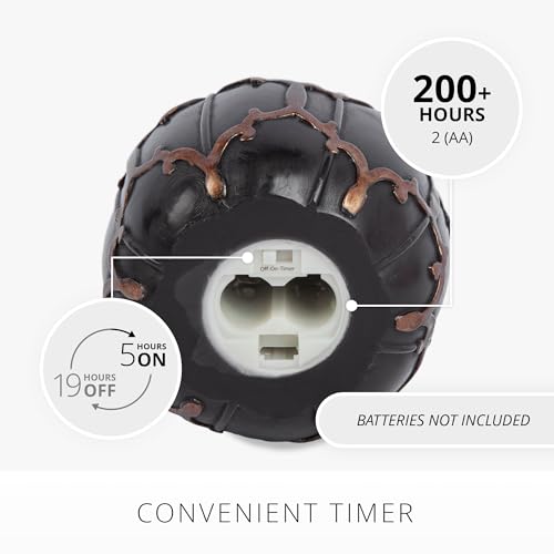Image of Luminara Black Embossed Fretwork Pumpkin Candle, 3.8 inch x 4.3 inch Flickering Flameless LED Light, AA Batteries (Sold Separately) w /Timer, Real Wax Indoor Fall Halloween Decor Table Mantel Decoration