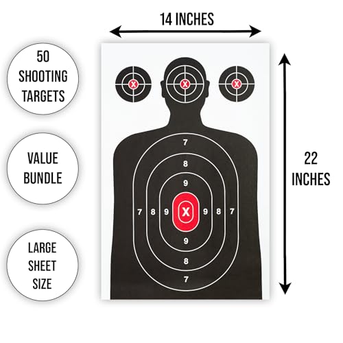 50 Pack Paper Shooting Target for Gun Range, Target Practice - Silhouette Paper Target for Handguns, Rifles, Pistols, Airguns, BB Guns, Pellet Guns, Crossbow, Arrow (14 X 22 inches)