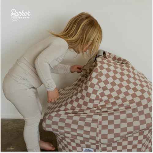 Image of Parker Baby 4 in 1 Car Seat Cover for Girls and Boys - Stretchy Carseat Canopy, Nursing Cover, Grocery Cart Cover, High Chair Cover - inchRosewood Checker inch