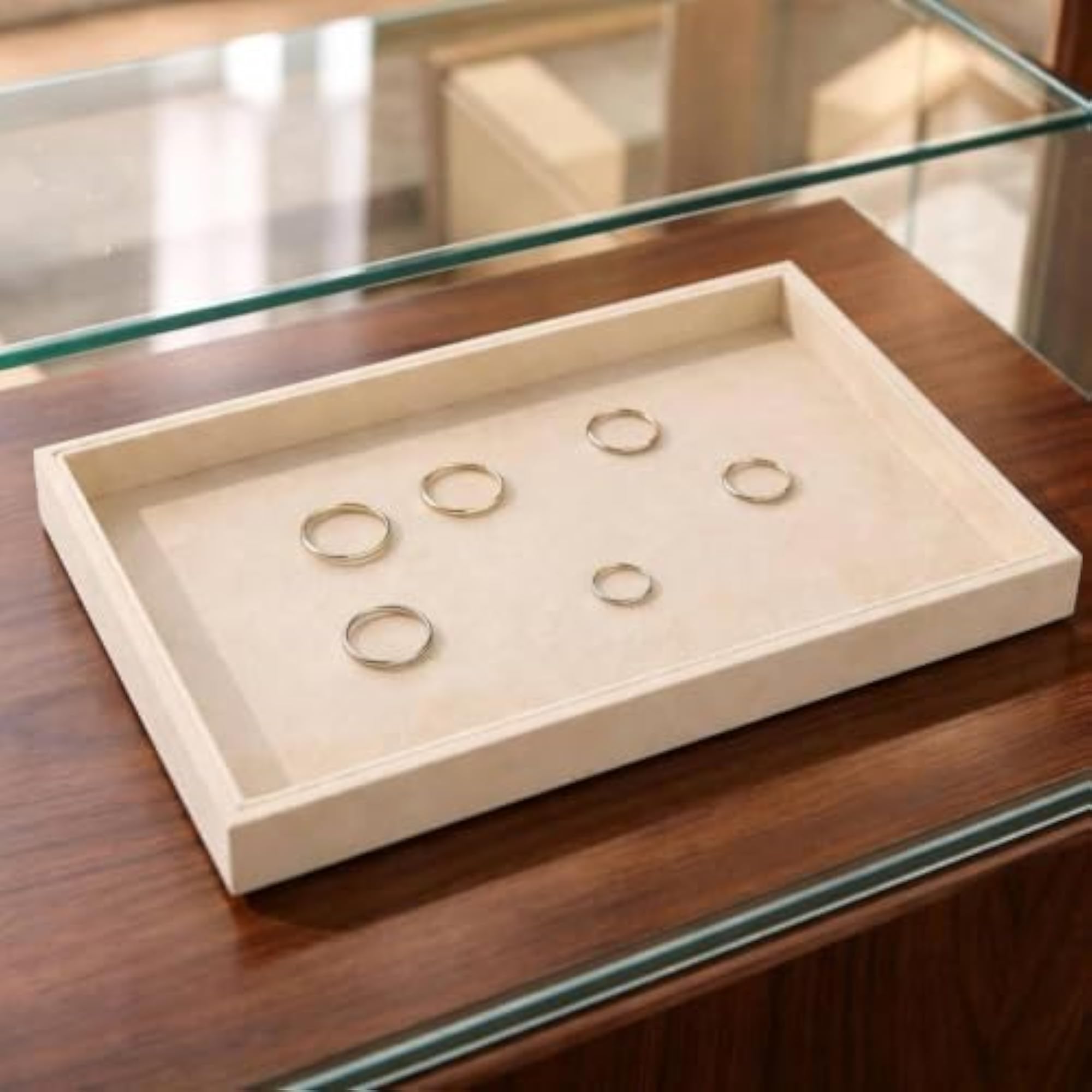 Beige Shallow Jewelry Display Tray Organizer