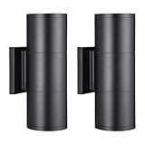 LEONLITE 20W LED Cylinder Up Down Wall Light, Aluminum Finish Waterproof Super Bright Outdoor Wall Lamp, 100V-277V for Decoration on Door Way, Entry, Corridor, Garage, 5 Years Warranty, Pack of 2