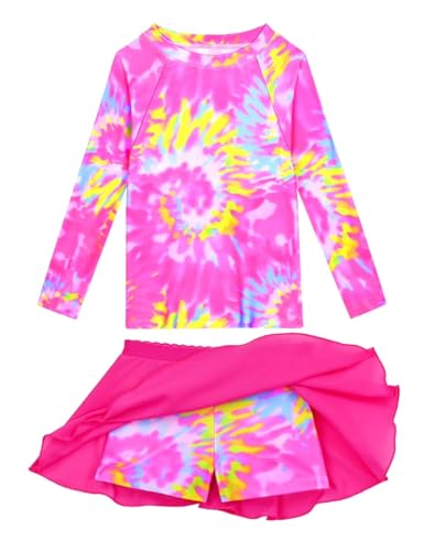Swimsuit for Girls 8-9 Years Old Rose Yellow Flower Two Piece Long Sleeve Swimwear Rash Guard Sets with Pantskirt