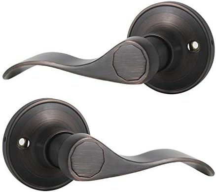 Probrico Pack of Two Dummy Door Lever for Left Hand and Right Hand Oil Rubbed Bronze Interior Door Handle Wave Style Non-Turning Door Knob Stainless Steel