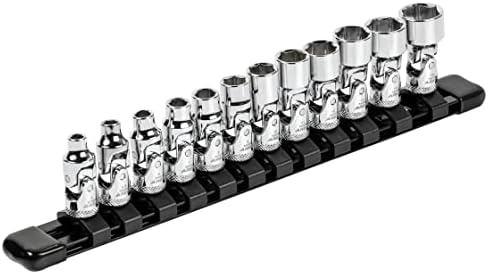 ARES 39009-12-Piece 1/4-Inch Drive Metric Flex Socket Set - 6 Point Sockets Constructed From Premium Heat Treated Chrome Vanadium Steel - Storage Rail Included