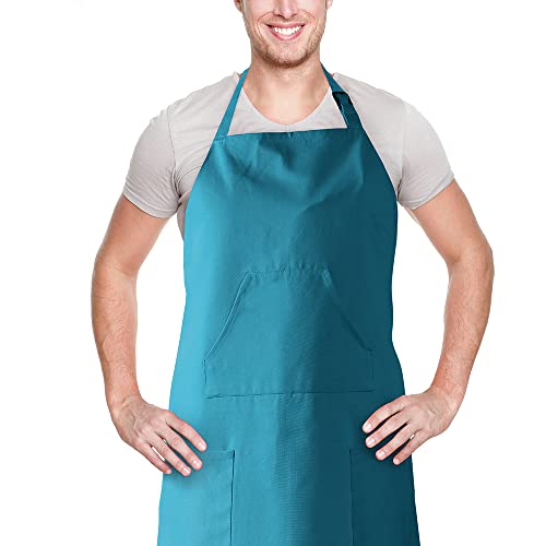 Image of HPD Half Price Drapes Aprons for Men Women with Large Pockets Adjustable Unisex PRTW-S02-AP Solid Cotton, 27 X 34 Inch, Capri Teal