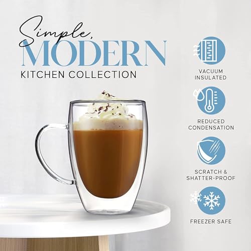 Image of Kamvy Double Walled Glass Coffee Mugs Set of 2, 350 ml Insulated Tea Cups with Handle for Latte, Cappuccino, Espresso, Mocha Dishwasher & Microwave Safe (Double Wall - 350ML)