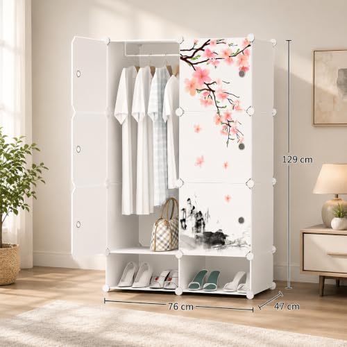 Image of LUHI Plastic Wardrobe for Kids Clothes - Easy to Use Anti-Skid & Non-Slip Effective Professional, Plastic Cupboard for Kids, Foldable Almirah, Collapsible Wardrobe (White W4, 8-Shelf-6-Door)