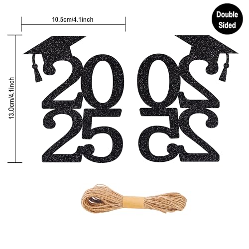 Image of 24PCS Cutouts Tags Graduation Decorations Class of 2025 Cap, Table Centerpiece Grad Party Decorations 2025 Party Tags for Table Congrats Grad Decor, 2025 graduation decorations (Black)
