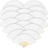 Abanicos Boda Blancos Clásicos de Bambú y Papel, Elegantes para Ceremonias y Bodas, Accesorios Refinados Asientos - 12 uds