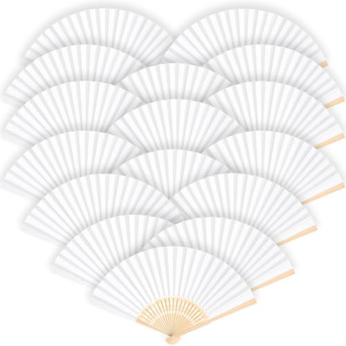 Abanicos Boda Blancos Clásicos de Bambú y Papel, Elegantes para Ceremonias y Bodas, Accesorios Refinados Asientos - 12 uds