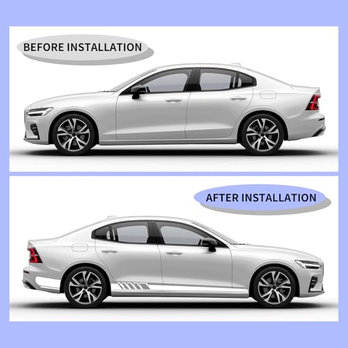 Image of ijuicy 2 PCS Car Body Racing Style Long Stripes Decals, 88.58 inch x 4.52 inch Racing Stripe Car Side Skirt Stickers, Suitable for Most Cars (White)