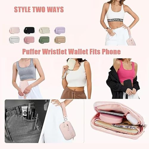 Puffer Wristlet Wallet Fits Phone, Wristlet Wallets for Women,Purse Nylon Quilted Phone Bag For Business Trip3