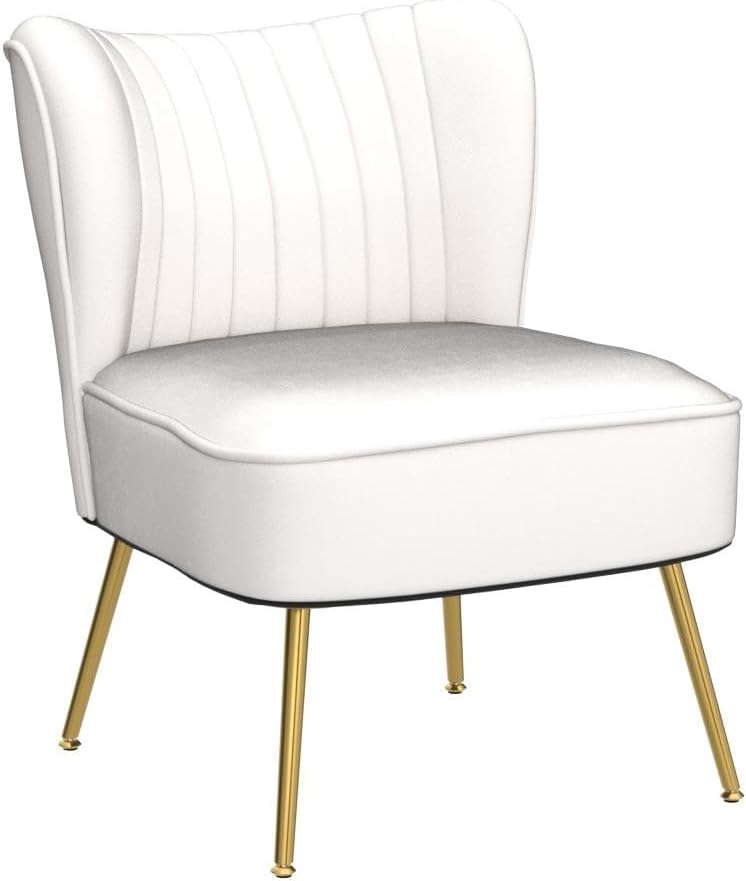 KCC Modern Velvet Upholstered Accent Chair Set of 2,Mid Century Living Room Chairs with Golden Legs,Comfy Armless Chair Wingback Single Sofa Side Chair for Bedroom,Beige
