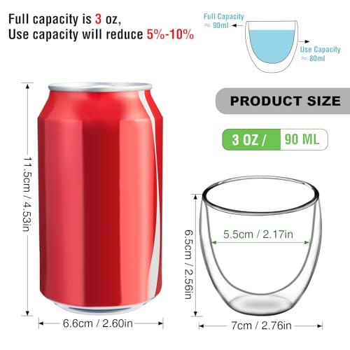 Espresso Cups Set of 2, 3 OZ Expresso Shots Glass Cup, Double Walled Glass Coffee Mugs, Espresso Machine Accessories,Insulated Clear Espresso Shot Glasses Cups,Water Won't Enter Between Double Walls