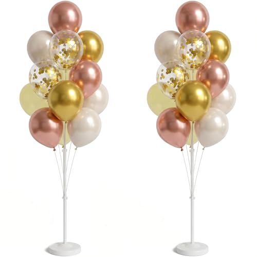 Image of Balloon Column Stand Kit with Balloons, Base and Pole, Balloon Column Kit for Floor or Table Backdrop Decoration for Party Wedding Baby Shower Birthday Graduation (Rose Gold Metallic)