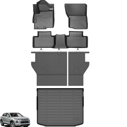 Floor Mats for Mitsubishi Outlander Sport 2011-2024 Outlander Sport Floor Mats Full Set Custom Fit Floor Liners & Backrest Mat & Cargo Liner TPE Summer Winter Non-Slip Waterproof Mats Accessories