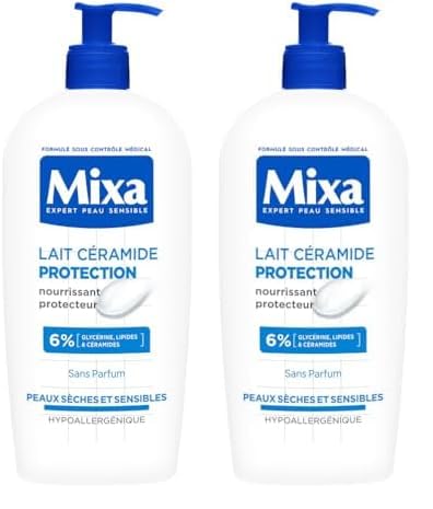 Mixa Expert Peau Sensible - Lait Céramide Protection - Anti-Sécheresse Sévère - Peaux Sèches et Fragilisées - Hypoallergénique - Sans Parfum - 250ml (Lot de 2)